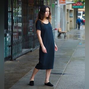 Ali Golden Roll Sleeve T-Shirt Dress Pima Cotton in Black